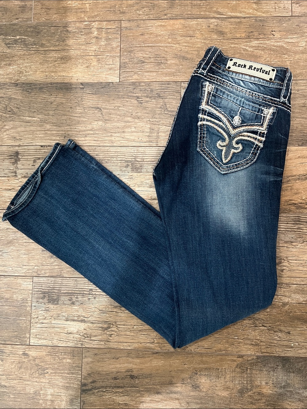 Rock Revival Women's Dark Indigo Boot Cut Jeans with Embroidered Pockets